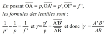 Les formules de conjugaison des lentilles convergentes