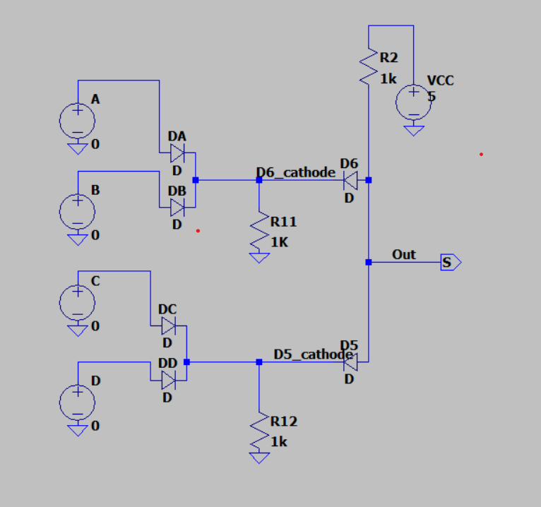 circuit electronique porte logique (diode) LTspice