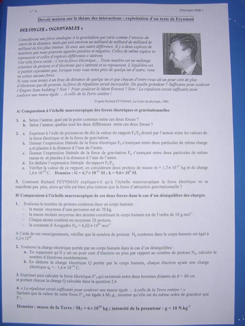 Exercice Intractions fondamentales (type bac)