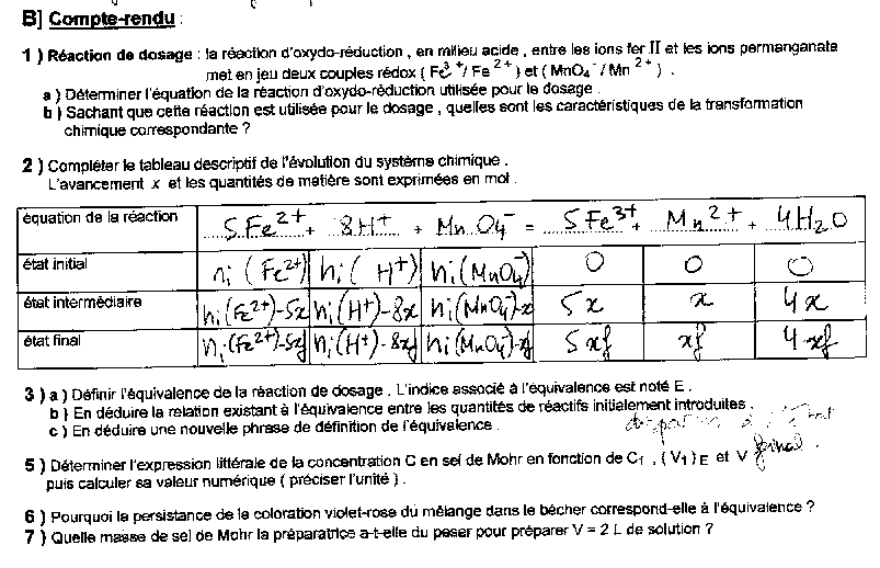 Dosage d\'une solution aqueuse de sel de Mohr