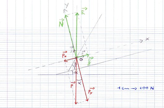 Exercice sur les forces : le skieur