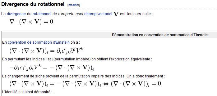 Convention de sommation d\'Einstein : Divergence d\'un rotati