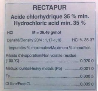 concentration de l\'acide chlorhydrique HCl