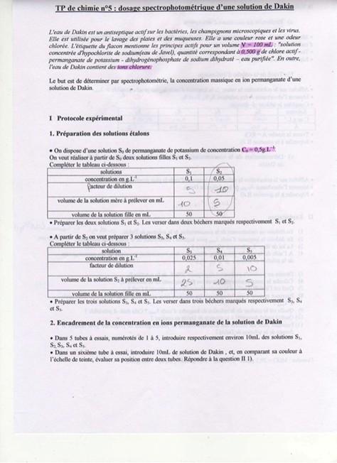 Dosage spectrophotomtrique d\'une solution de Dakin