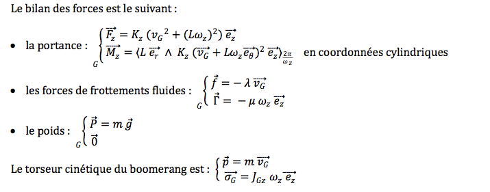 Equations vol du boomerang