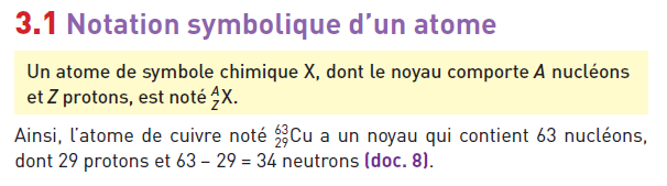 notation simbolique d\'un atome.