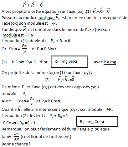 re:Comment trouver la projection des forces dans un plan inclin