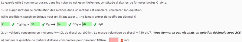Raction de combustion, tableau d\'avancement