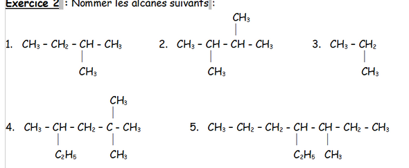 Exercice sur la nomenclature (Alcanes) (2)