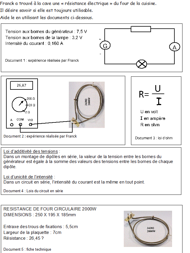 Devoir sur la loi d\'ohm