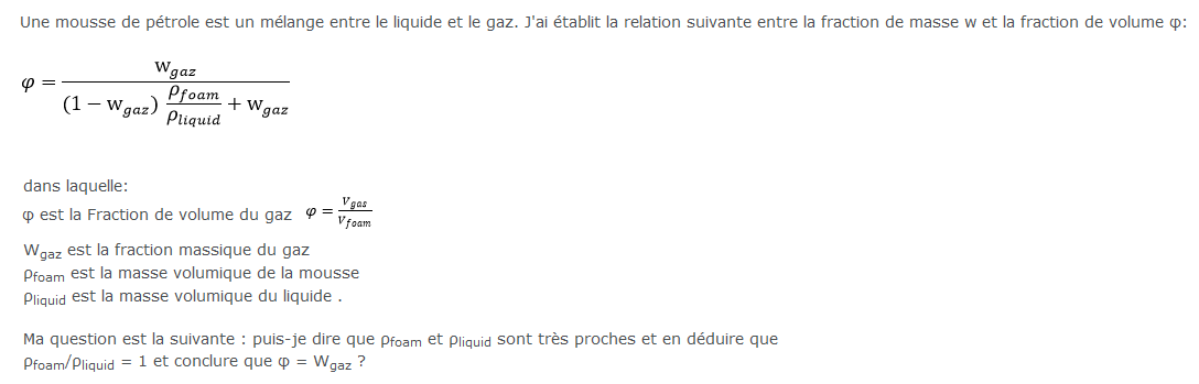  fraction massique masse w et la fraction volumique ρ