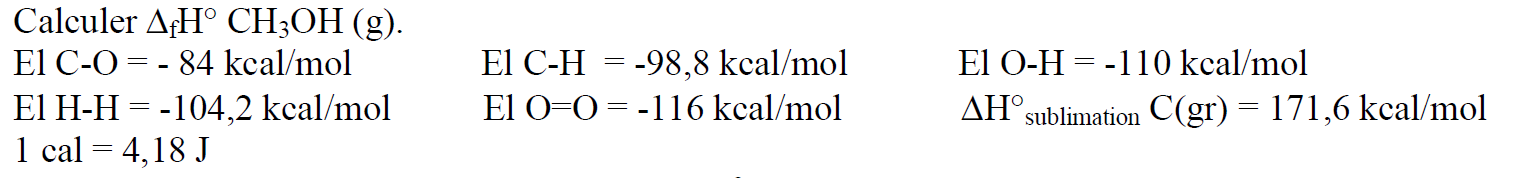 Calculer enthalpie du mthanol 