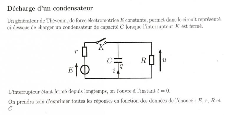 Devoir de Physique MPSI : circuit (R,C)