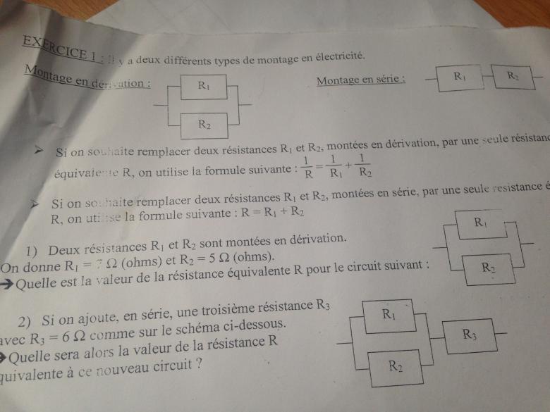 resistance electrique et equivalence dans un dm de maths