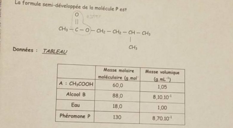 Dm de chimie Pheromone P et acide ethanoique