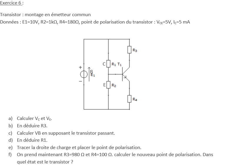 Exercice autour de transistor