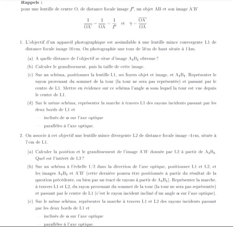 Exercice Optique Appareil Photo