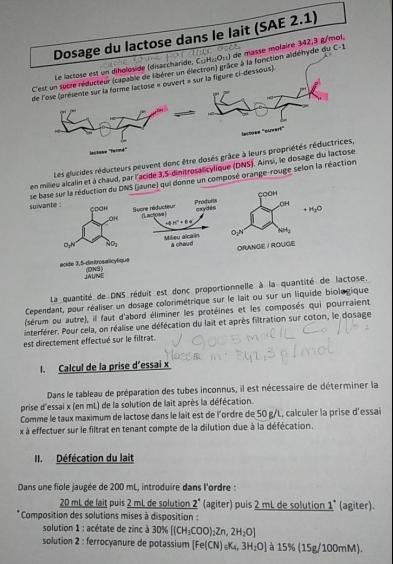 Dosage du lactose dans le lait