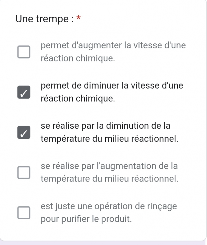 QCM sur les vitesse de reaction