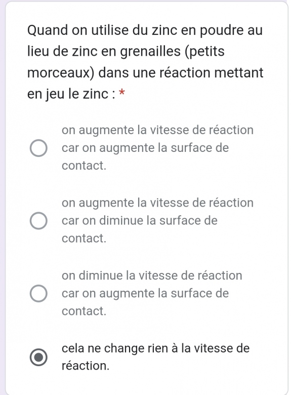 QCM sur les vitesse de reaction