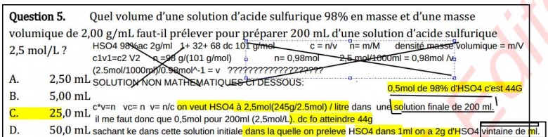 volume d\'une solution pour une concentration molaire souhaite.