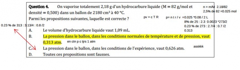 Volume ou pression d\'un hydrocarbure