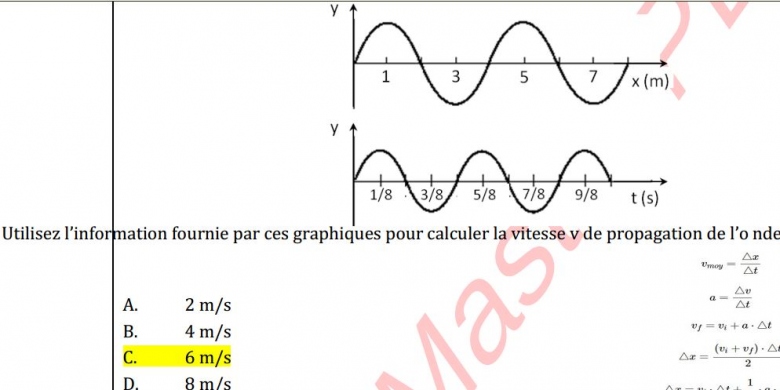 calcul vitesse en m/s d\'une onde