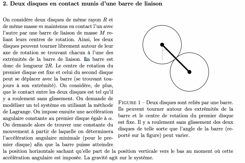 Deux disques en contact munis dune barre de liaison