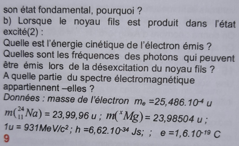 Desexcitation du noyau de Mg