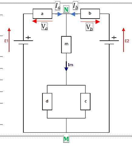 circuit en pseudo Wheatstone avec 3 sources de tension