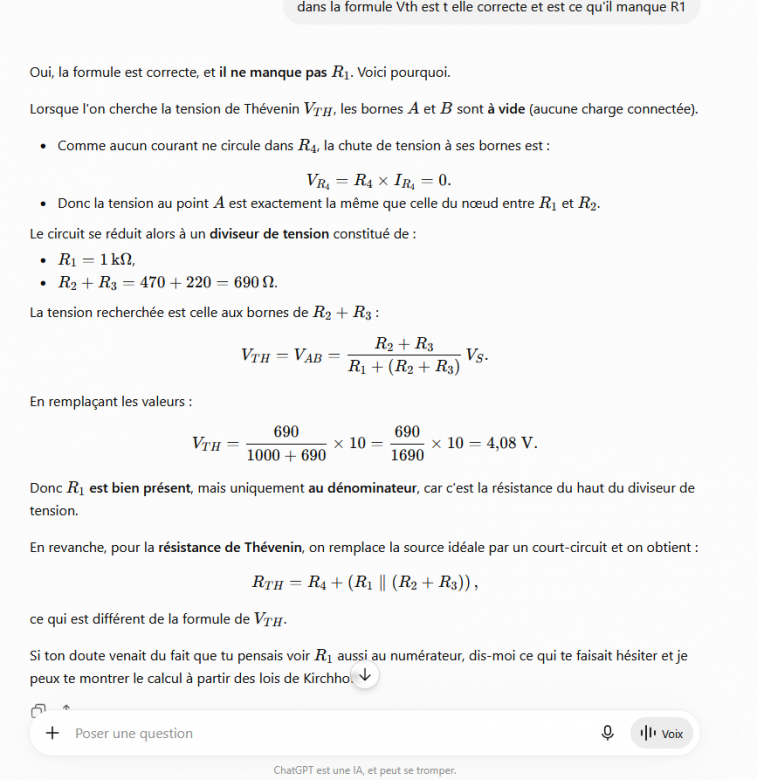 thévenin R1 manque t il au numérateur