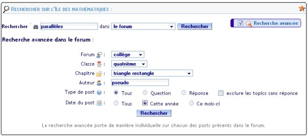 recherche avance dans le forum